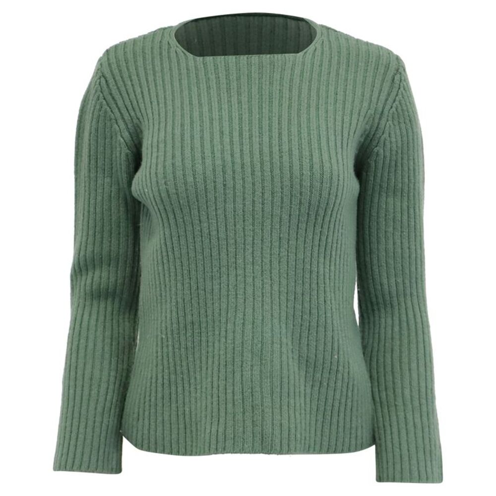 Theory Knitted Square Neck Longsleeve Sweater in Green Wool